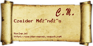 Czeider Ménás névjegykártya